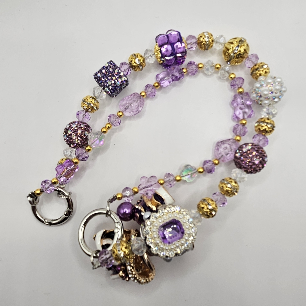 Elegant Purple and Gold Beaded Bag Chain Or Phone Chain